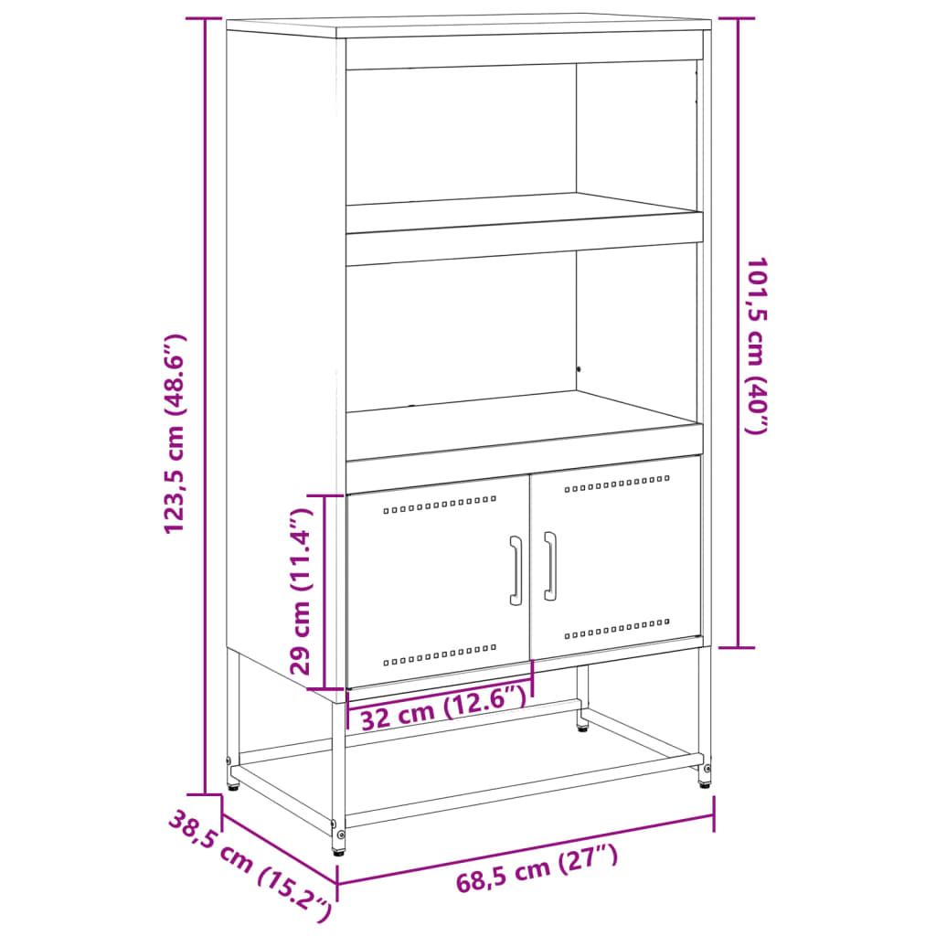 Highboard White 68.5 x 38.5 x 123.5 cm Steel