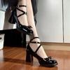 Black Mary Jane Women Pumps Thick High Heels Shoes Female Lolita Round Toe Shoes Buckle Strap Fashion Party Leather Woman Shoes