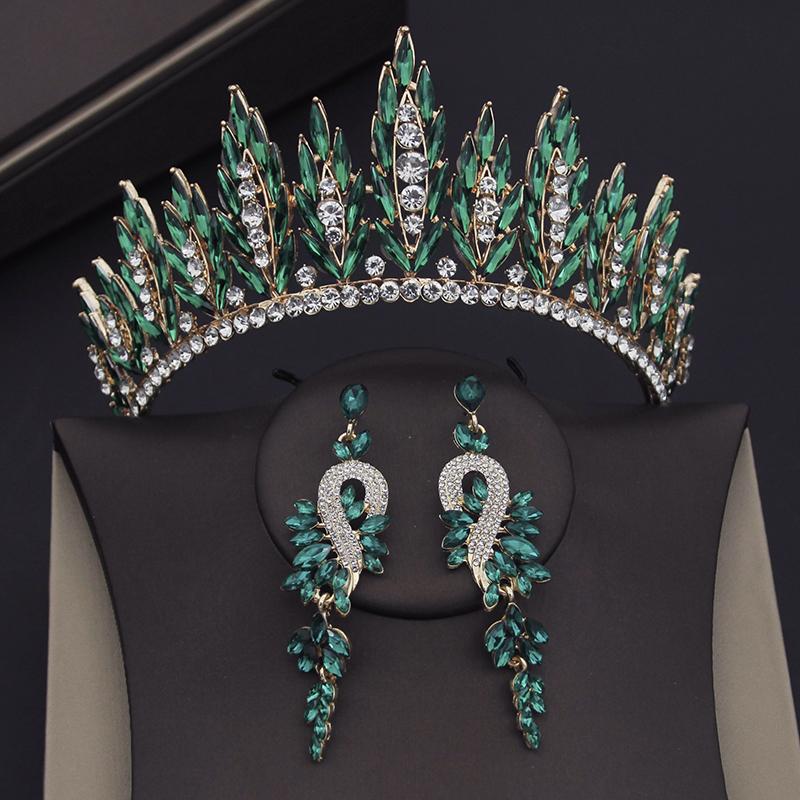 Модные красные диадемы, свадебные комплекты ювелирных изделий для женщин, свадебные короны, серьги, комплекты с диадемами, аксессуары для вечеринок для девочек