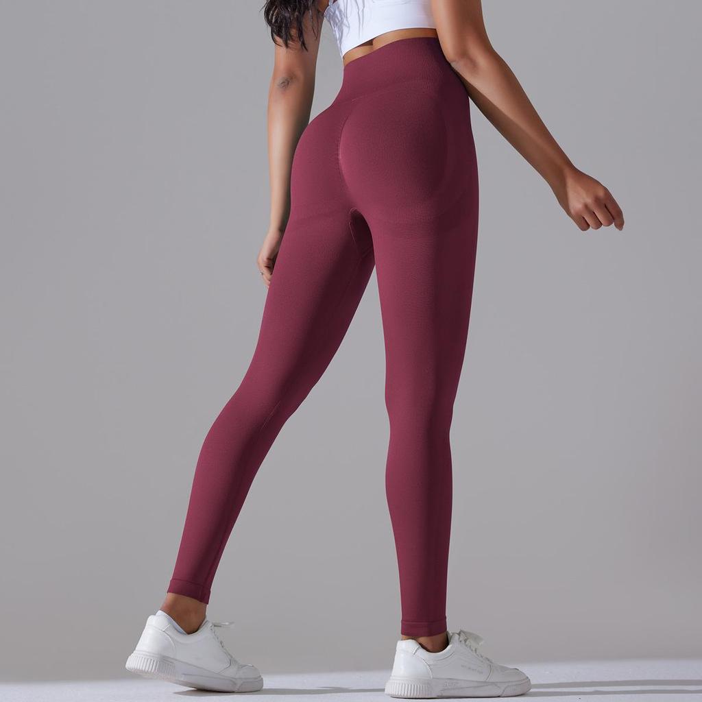Fashion Casual Comfort Versatile Seamless Knit Solid Color Jacquard Peach Buttocks High Waist Yoga Pants Sports Running Fitness Pants Women