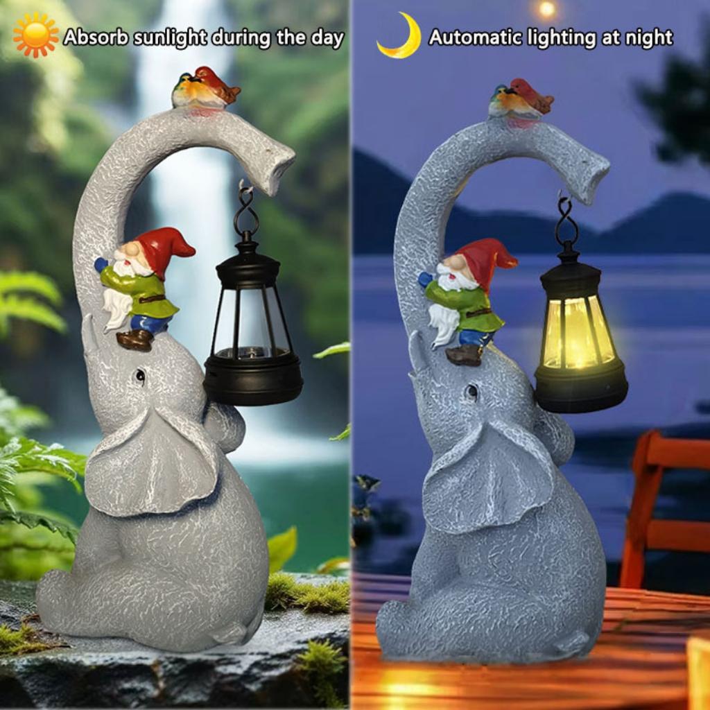 Solar Elephant Garden Lights Waterproof Animal Resin Decor with Auto Sensor 8H Illumination for Patio/Pathway/Yard