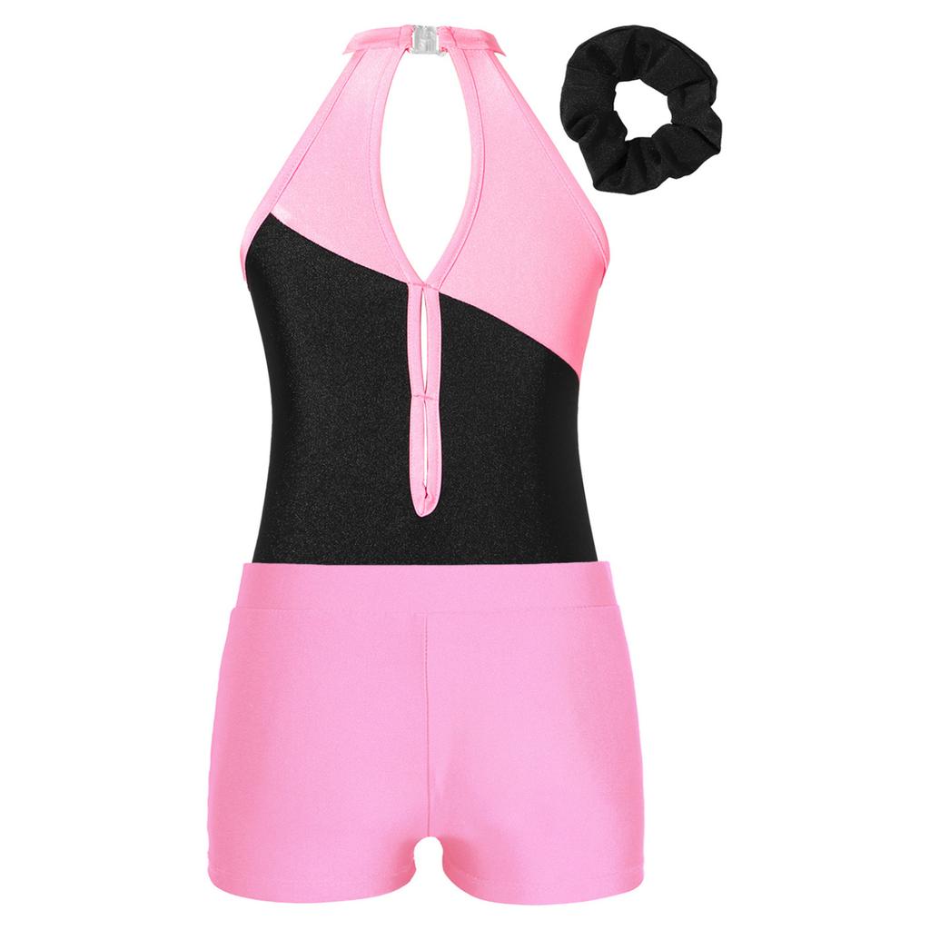 Детские гимнастические купальники без рукавов для девочек с шортами и повязкой для волос, велосипедка для балета, танцевальная одежда