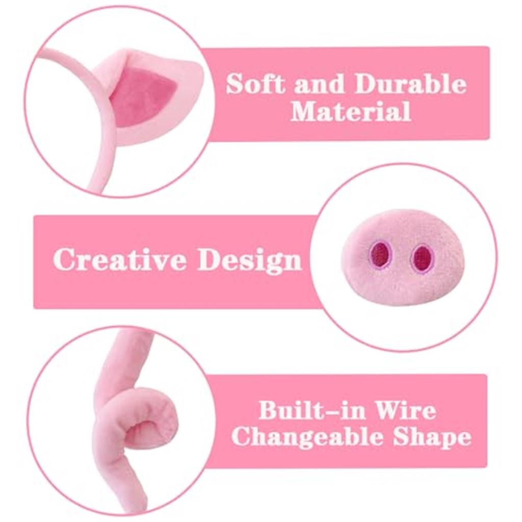 Комплект костюма свиньи, повязка на голову с ушками свиньи, нос, хвост, галстук-бабочка, набор для косплея необычных животных, аксессуары для костюма свиньи для детской вечеринки