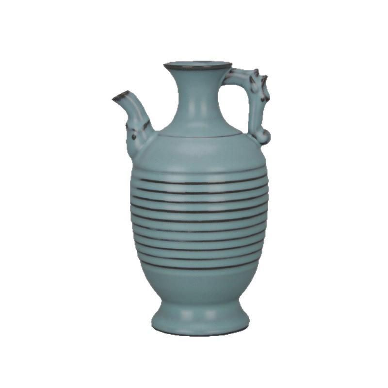 Song Dynasty Ru Kiln Blue Glaze Knife-Cut Dragon Handle Pot - Chinese Cultural Relic Antique Porcelain Imitation