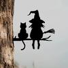 Metal Silhouette Cute Witch And Cat Garden Stump Patio Decorative Gardening Lawn Stump Inserts