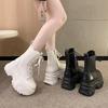 Punk Super High Platform Boots Women Chunky Heels Lace Up Motorcycle Boots Woman Black White Thick Bottom Ankle Booties Female