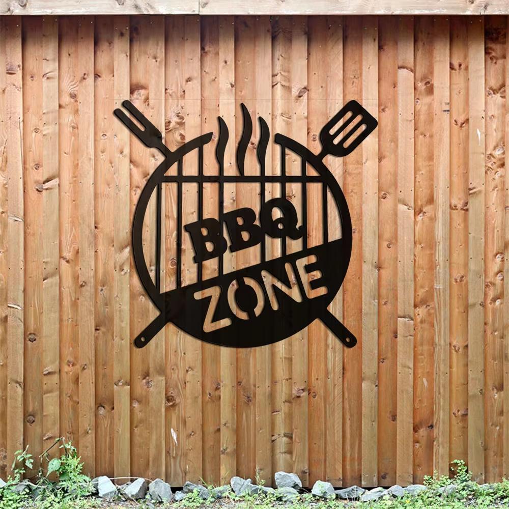 Stunning Barbecue Wall Hanging Decor! BBQ Zone Retro Signs Add Charm. Grill Outdoor Backyard Kitchen Iron Art Decoration.