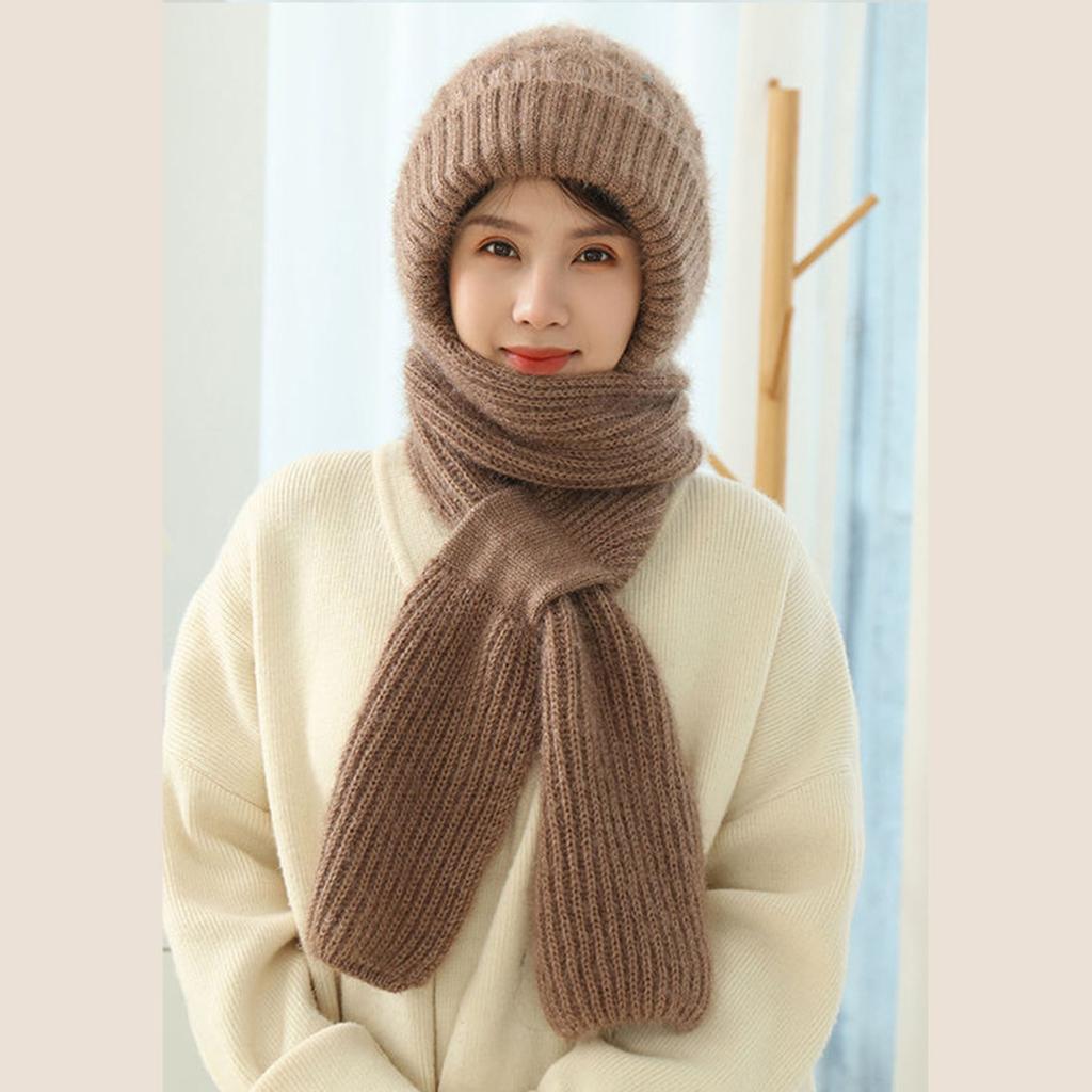 One Piece Hat Scarf Windproof Winter Knitting Thick Warm Ear Guard Hat for Woman Girs Winter Outdoor Use