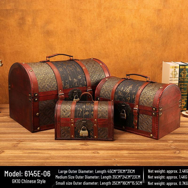 Vintage Lockable Wooden Storage Box - Pirate Prop and Household Organizer