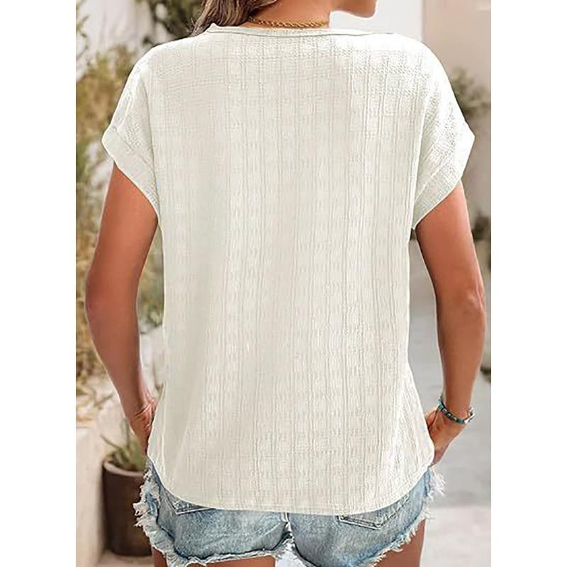 YYFS Women's Fashion Casual Summer Spring Solid Color Print Short Sleeve O-Neck Blouses & Shirts