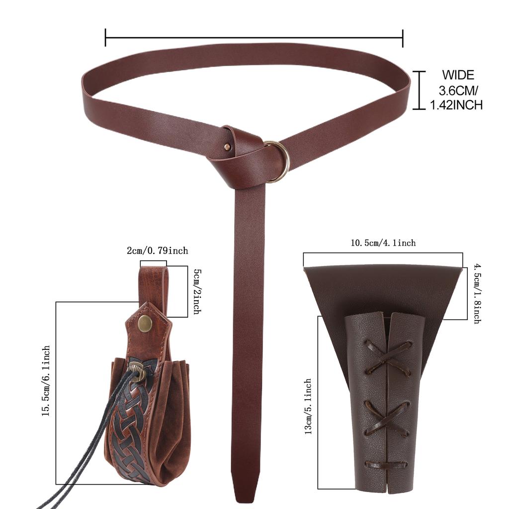 5PCS Halloween Costume Accessories Set Medieval Renaissance Knight Belt Viking Vintage Sac Cosplay Props Leather Waist Belt Set