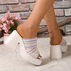 French New Open-toed Slippers Women's Summer Wear Fashionable Versatile Thick-soled Heightening Slippers White One-word High-heeled Slippers