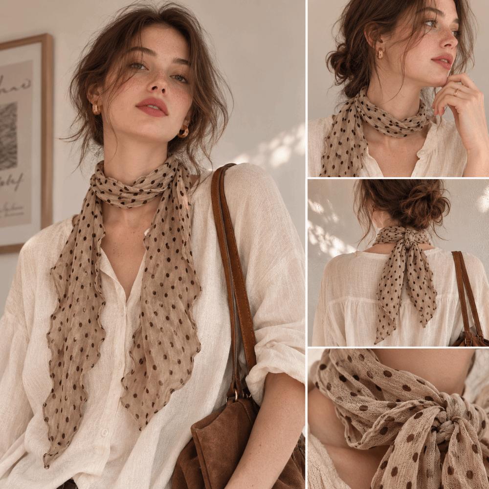 Cotton Linen Polka Dot Scarf Wrinkle Twisted Women's Neckerchief Clothing Accessories