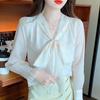Мода 2024 Осень Длинный Рукав Воротник-Бант Повседневный Принт Шифон Блузка Рубашка Женские Топы Блузки Рубашки J511
