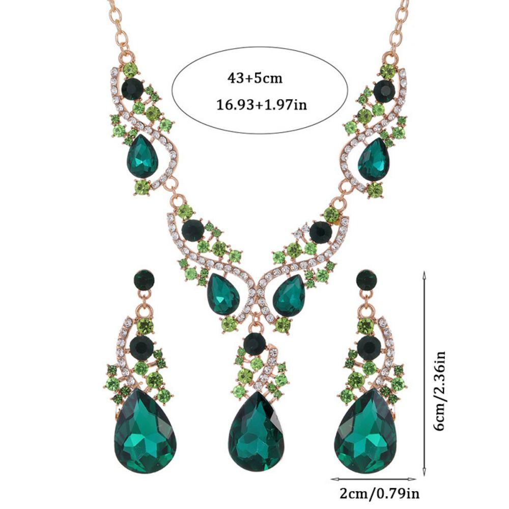 Exaggerated Rhinestone Jewelry Set Crystal Women's Necklace Water Drop Necklace Earrings Set  Women