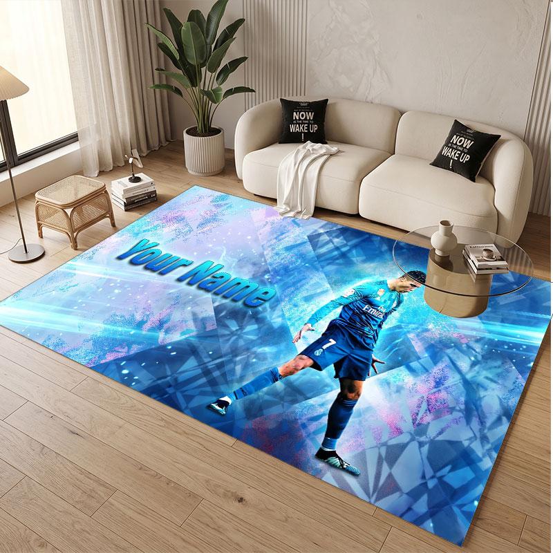 Custom Rug Cristiano Ronaldo Pattern Print Name Text Soft Non‑Slip Floor Carpet for Home Indoor Decoration
