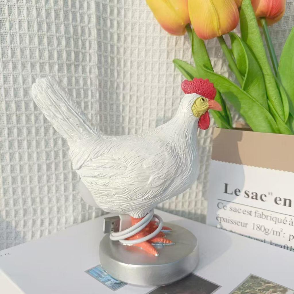 Creative Resin Handicrafts, Realistic White Egg-laying Chicken Night Lamp Head, Novel Bedroom Home Decoration, American Style