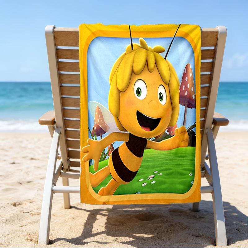 proof beach towel with a Maya the Bee pattern - soft,absorbent,quick-drying,machine washable - perfect for swimming,camping,bathing