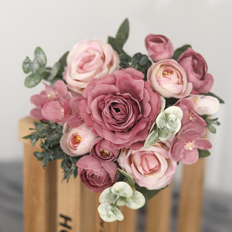 Artificial Flowers Decor 7 Heads Silk Peony Rose Hydrangea Bouquet Home Christmas Party Decorations Wedding Bride Fake Flowers