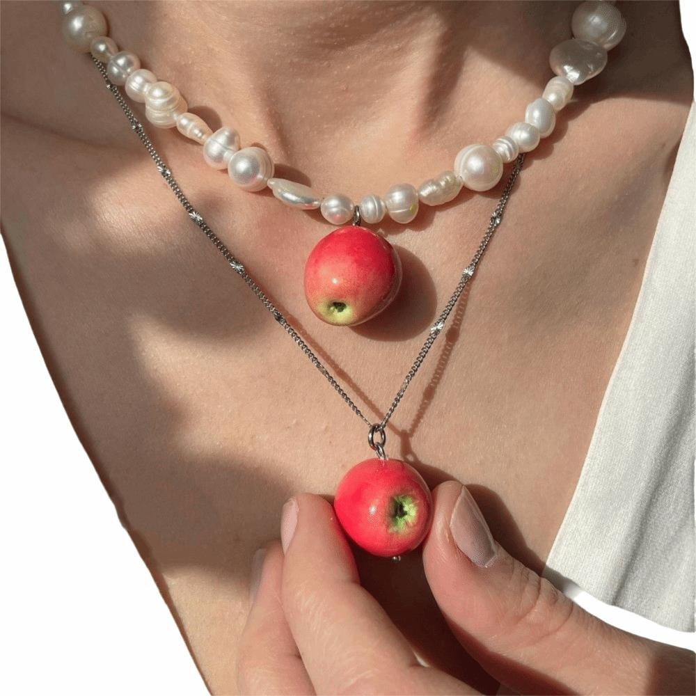 Colorful Beaded Fruit Necklace Bohemian Fruit Charms Necklaces Fashion 3D Fruit Choker Jewelry