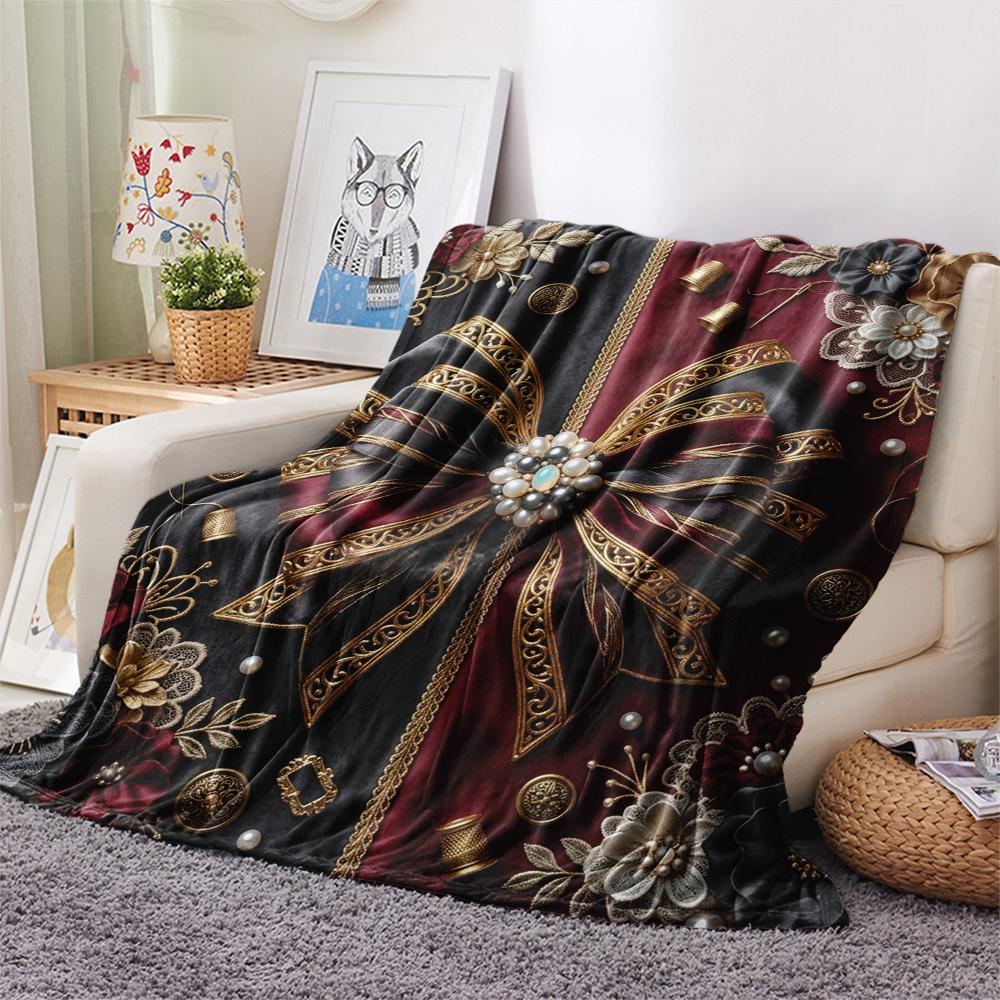 1Pc Gorgeous R&B Print Flannel Blanket, High quality Comfortable for All Seasons, Home Decor, Warmth and Comfort, Perfect for Christmas Gifts W41
