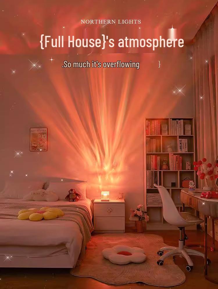 Ripple Aurora Flame Rotating Night Light - Creative Bedside Mood Lamp Projector