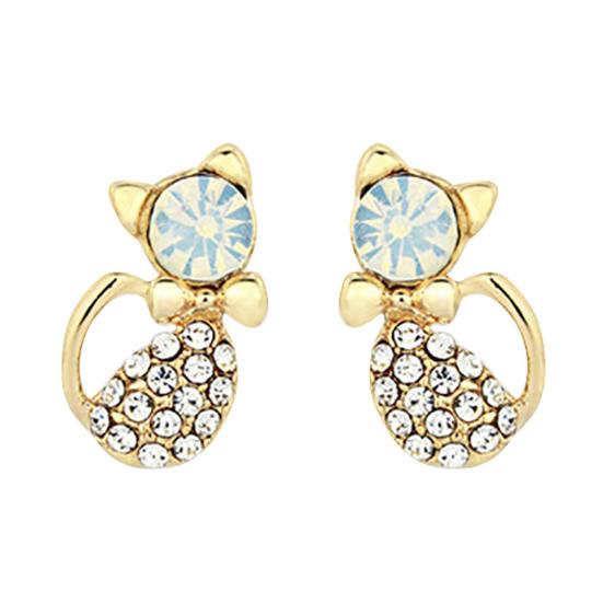 1 пара женских симпатичных сережек-гвоздиков со стразами в форме кошек, ювелирные изделия-гвоздики для вечеринки в клубе