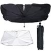 Car Front Sunshade Improved Flexible Center Rod and Ten Reinforced Fiber Umbrella Car Sunshade with Rearview Mirror Opening Light Heat UV Bendable Rib