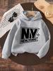Мальчиковая толстовка с капюшоном на осень/зиму с надписью "NY NY", выполненная в простом стиле американской спортивной одежды с ретро-уличным ощущением.