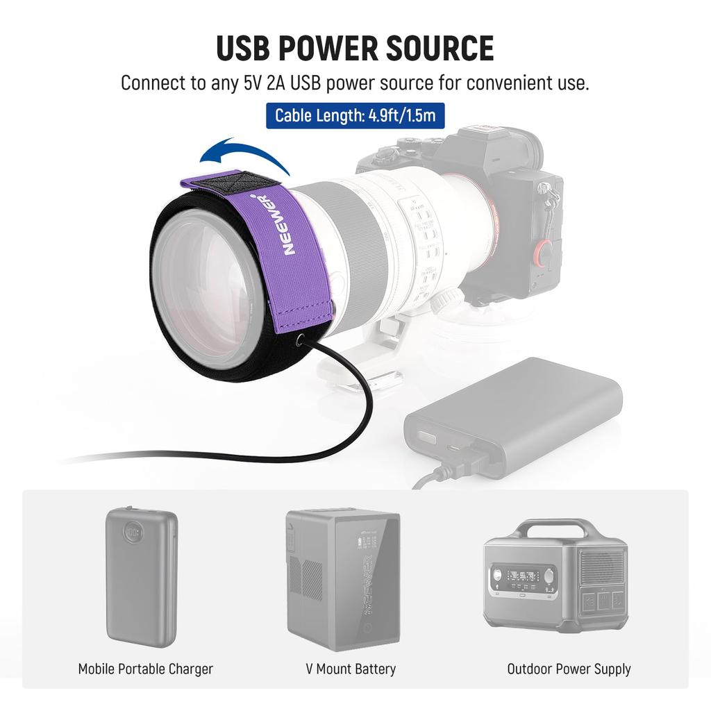 NEEWER USB Нагреватель для объектива для камер и 3-температурная нагревательная полоса для зеркальных и беззеркальных камер и астрономических телескопов 12"/300 мм, Настройки,