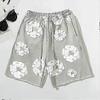 Summer Men Shorts Flower Print Drawstring Elastic Waist Loose Pockets Pleated Vacation Beach Sport Casual Homewear Short Pants less