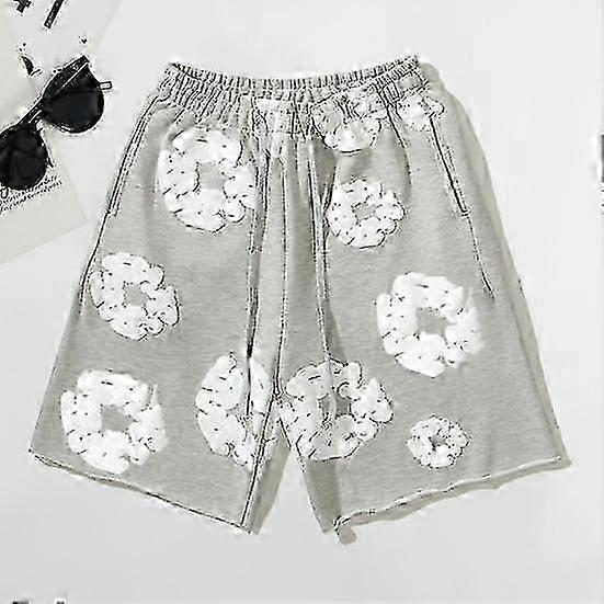 Summer Men Shorts Flower Print Drawstring Elastic Waist Loose Pockets Pleated Vacation Beach Sport Casual Homewear Short Pants less