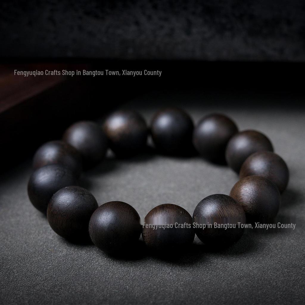 Agarwood Black Qinan High Oil Sinking Bracelet: 108 Bead Buddhist Rosary with Round and Barrel Beads, High-Quality Woody Hand Jewelry.