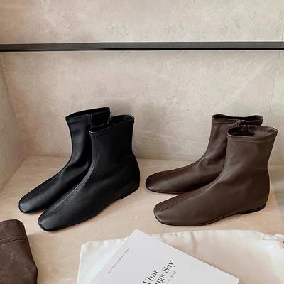 Овечья кожаная версия виноградных ма с внутренней высотой 3 см, боковая молния, тонкие ботинки, эластичные ботинки, женские ретро короткие ботинки на плоской подошве