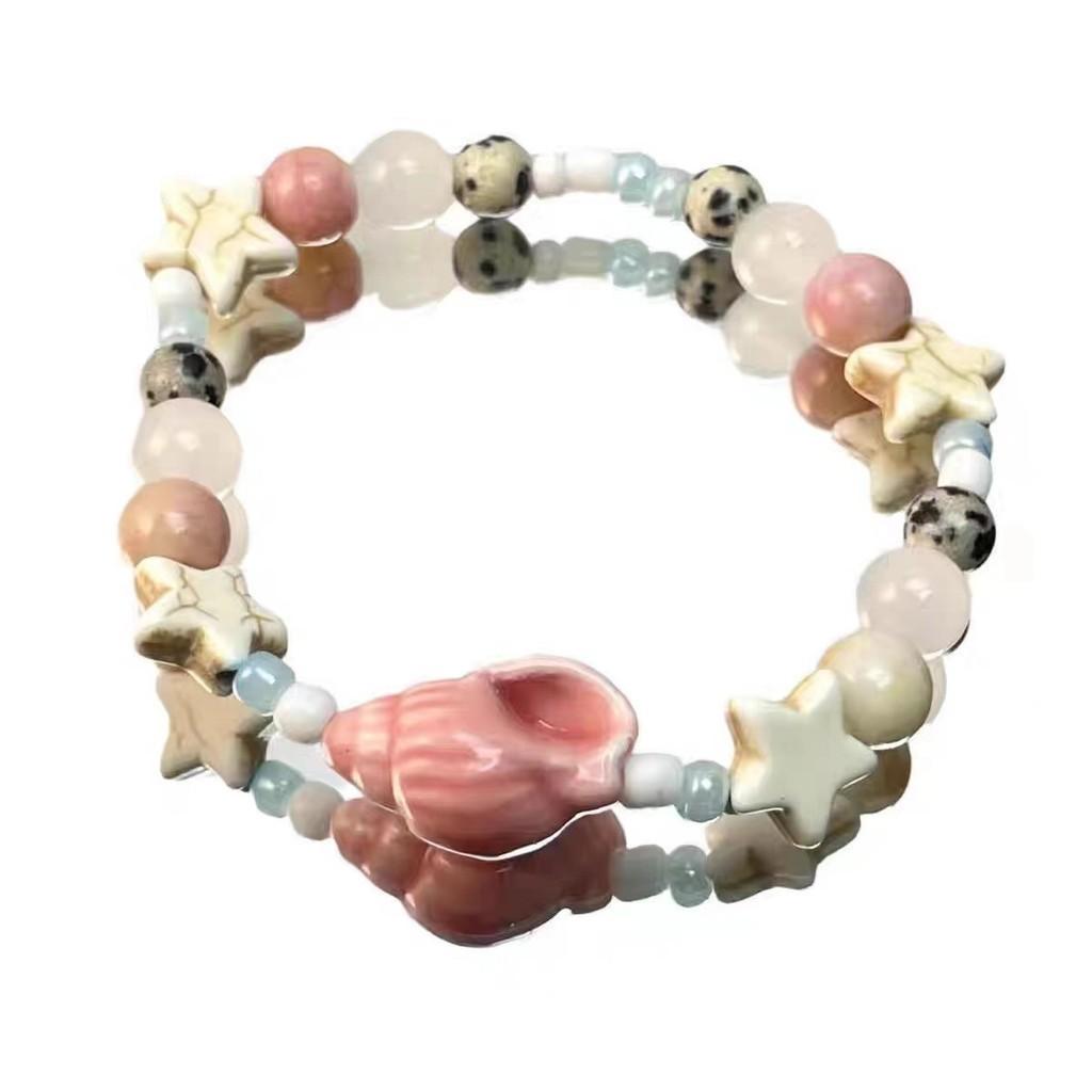Chic Macaron Ceramic Sea Shell Beaded Bracelet Unique Fresh Sweet Jewelry For Women