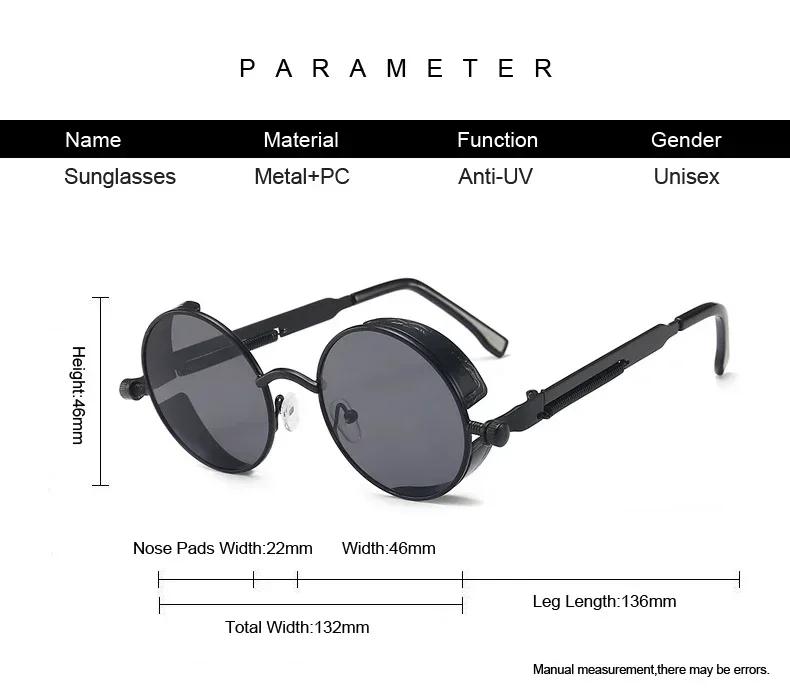 Classic Gothic Steampunk Sunglasses Vintage Round Mirror Glasses UV400 Protection Retro Fashion Eyewear Brand Designer
