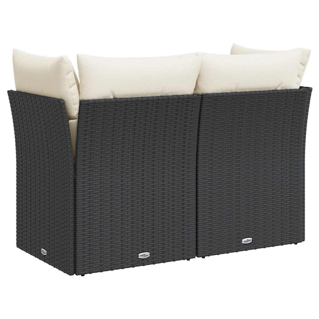 2 Seater Garden Sofa with Cushions Black Poly Rattan