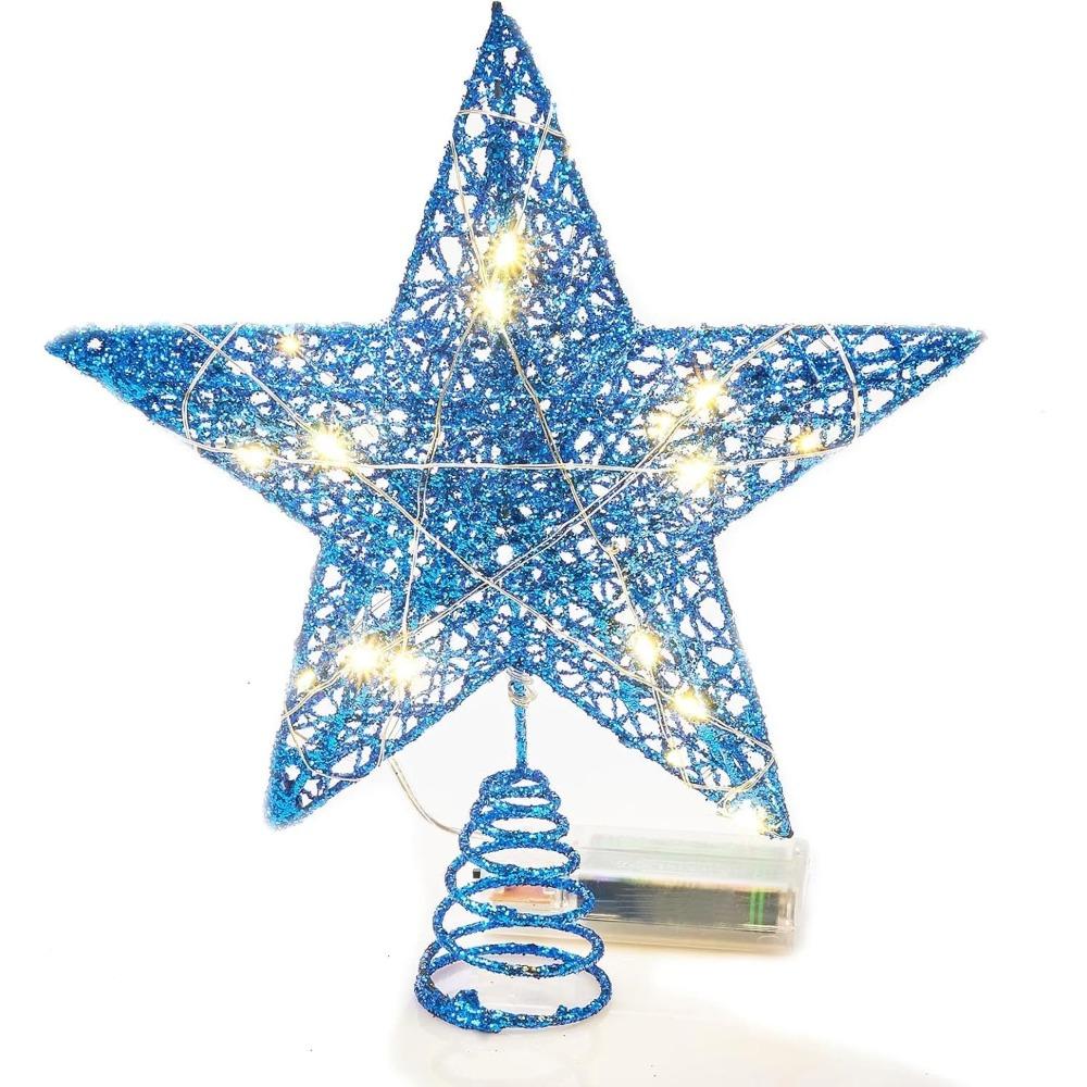 Christmas tree star topper with lights, 20 LED star-shaped tree top decoration for indoor home decor, blue, 8x10 inches (1 piece)