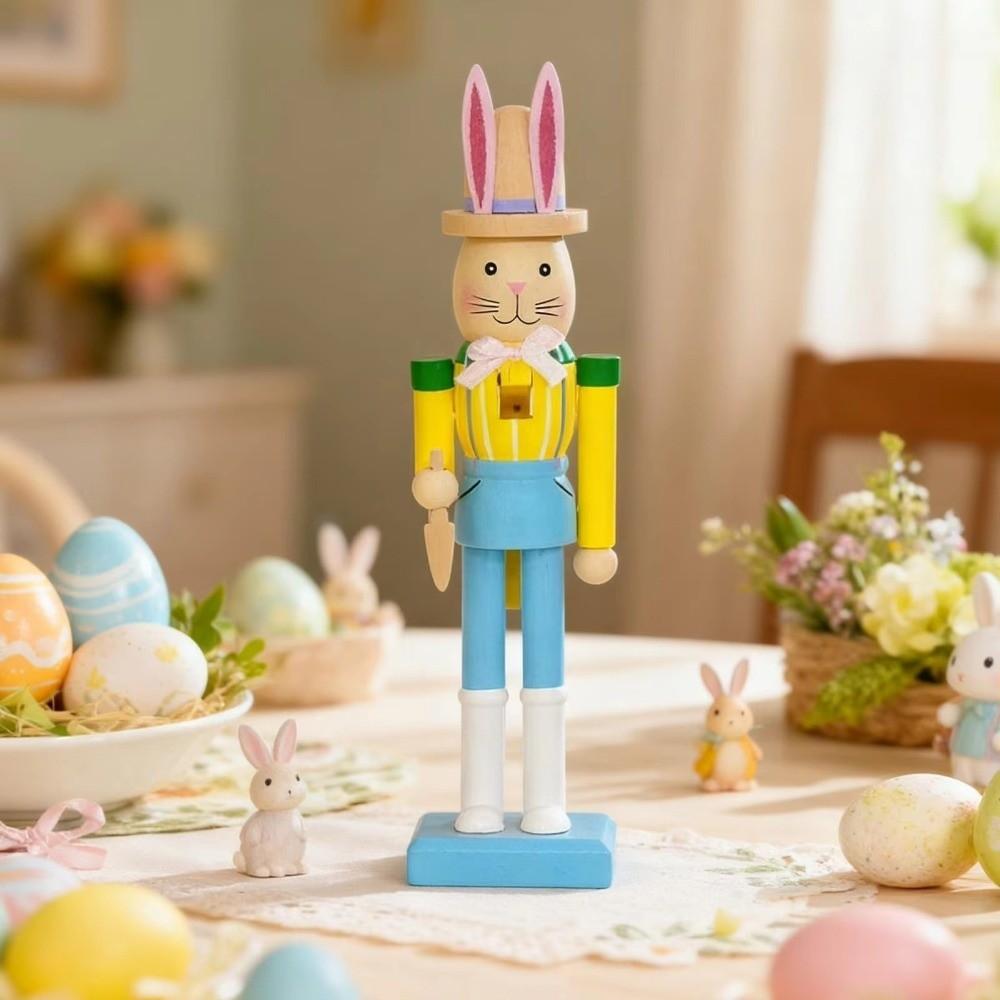 Handmade Easter Rabbit Nutcracker Smooth Bunny Nutcracker Figures Holiday Decorative