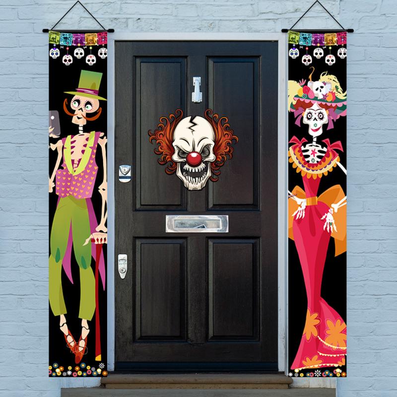 Halloween Lighted Porch Signs Banners Decorations Indoor Dia De Los Muertos Day of The Dead Outdoor Wall Door Couplet Decor