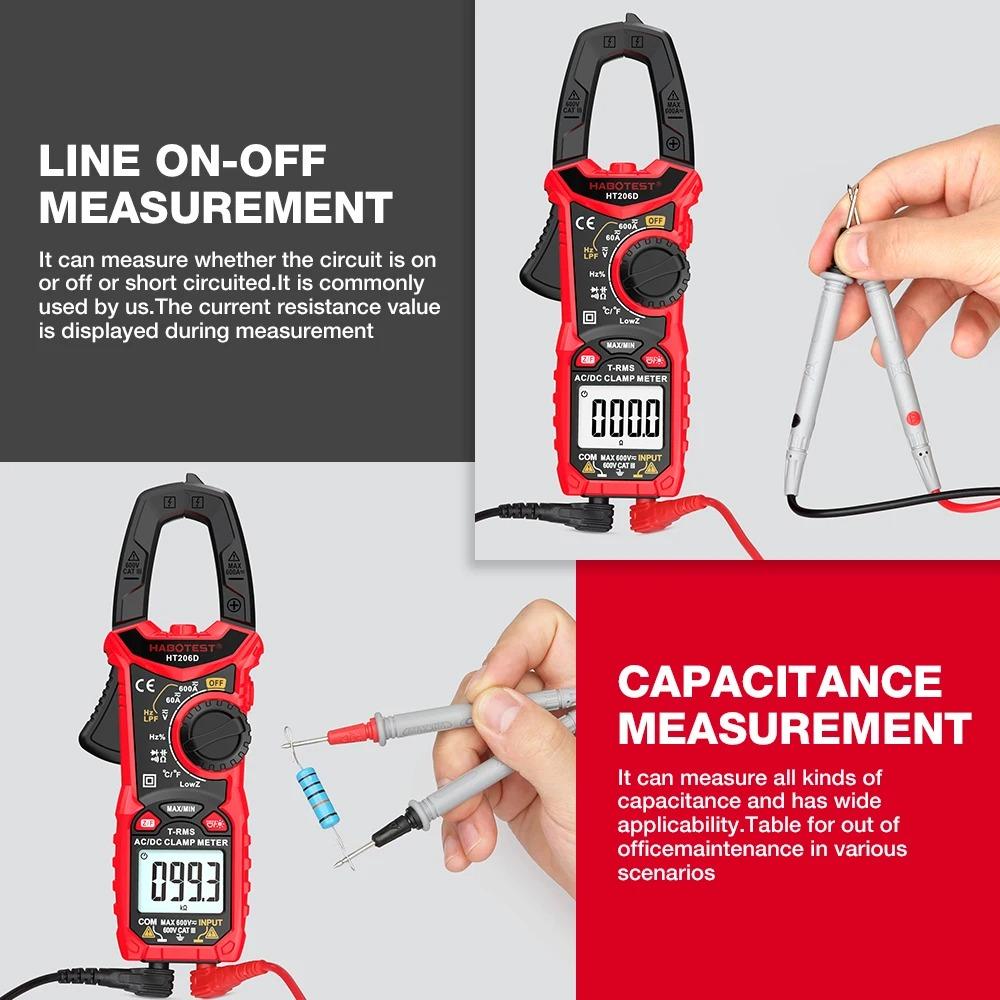 HT206A/B/D Digital Clamp Meter TRMS Multimeter AC/DC Current Voltage Tester Auto/Manual Range NCV Backlight