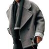 Men Winter Lapel Long Sleeve Coat Double Breasted Pockets Solid Color Warm Woolen Outwear Streetwear