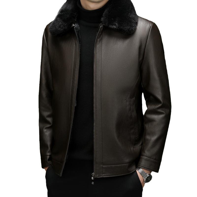 Универсальная мужская куртка из овчины с короткими лацканами из натуральной кожи для мужчин среднего возраста, а также утолщенная кожаная куртка из бархата
