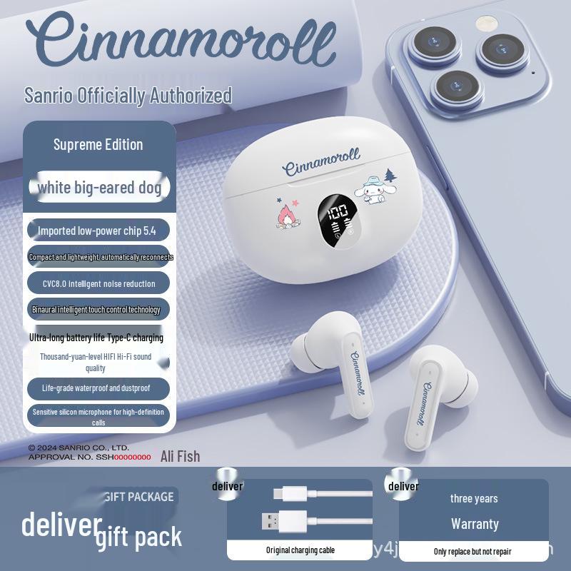 Официальные Bluetooth-наушники Sanrio D56 с мультяшным дизайном для спорта: Милый полувнутриканальный дизайн