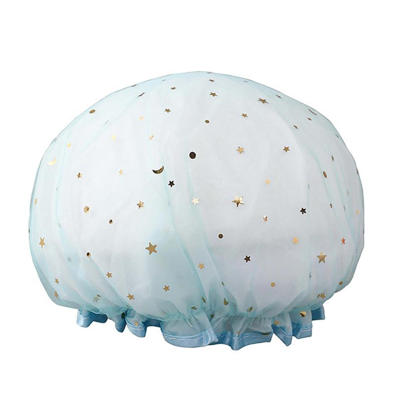 Double-Layer Kitchen Lady Light Oil Fume-Proof Cap Shower Cap Waterproof Adult Women Shower Bath Cap Shampoo Cap Cute Glitter
