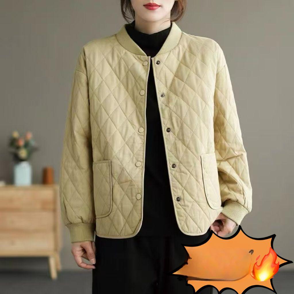 High-End Short Loose Long Sleeve Light Quilted Cotton Jacket Winter Solid Color Cotton-Padded Jacket Casual Plus Size Home Cotton Coat