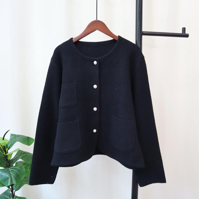 Кардиган трикотажный двусторонний с круглым вырезом, новый осенне-зимний, свободный, с темпераментом, куртка-свитер женская