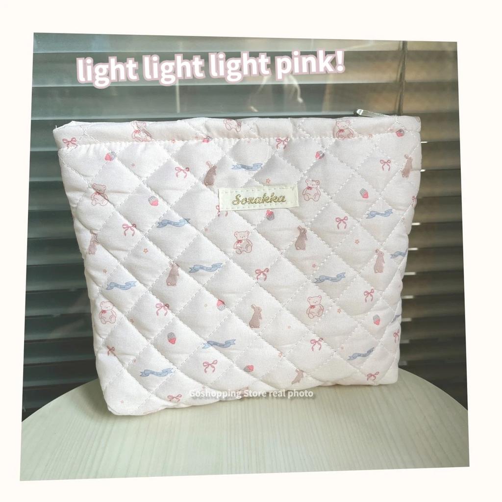Cute Pink Women's Cosmetic Bag Make Up Case Quilted Cotton Travel Storage Bags Portable Wash Bag Clutch Purse Handbags Mommy Bag