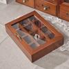 12/9 Grid Retro Solid Wood Jewelry Box, Wooden Jewelry and Cultural Toys Grid Storage Box with Glass Cover Jewelry Organizer