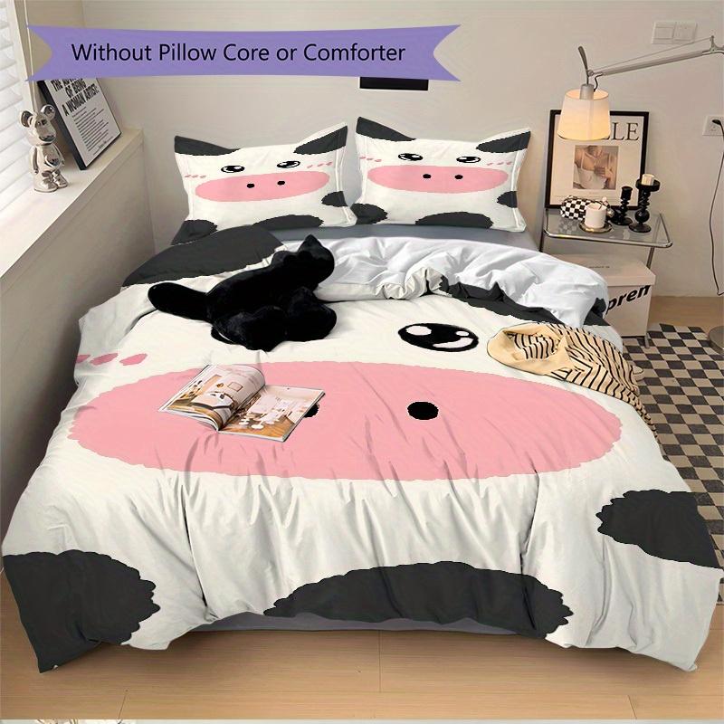 3pcs Animal-themed Cow Print Soft and Comfortable Breathability, Bedding Set, Machine Washable, Suitable for All Seasons200
